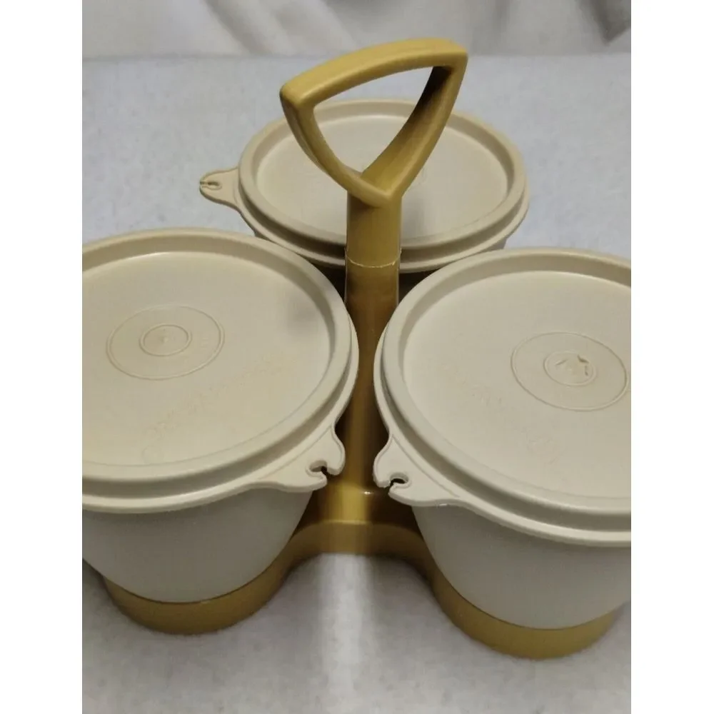Tupperware Condiment Caddy Set Bowls Lids Vintage Serving Beige - Picture 4 of 12